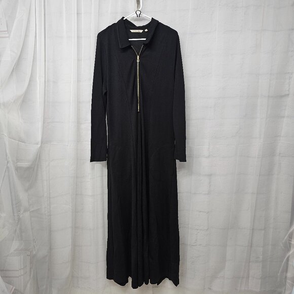 Soft Surroundings Black Maxi Dress Jersey Goth Minimalist Zip Shift XL - Picture 8 of 12